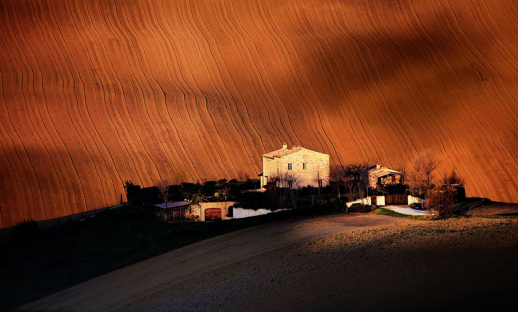 Sunrise in countryside of Marche region