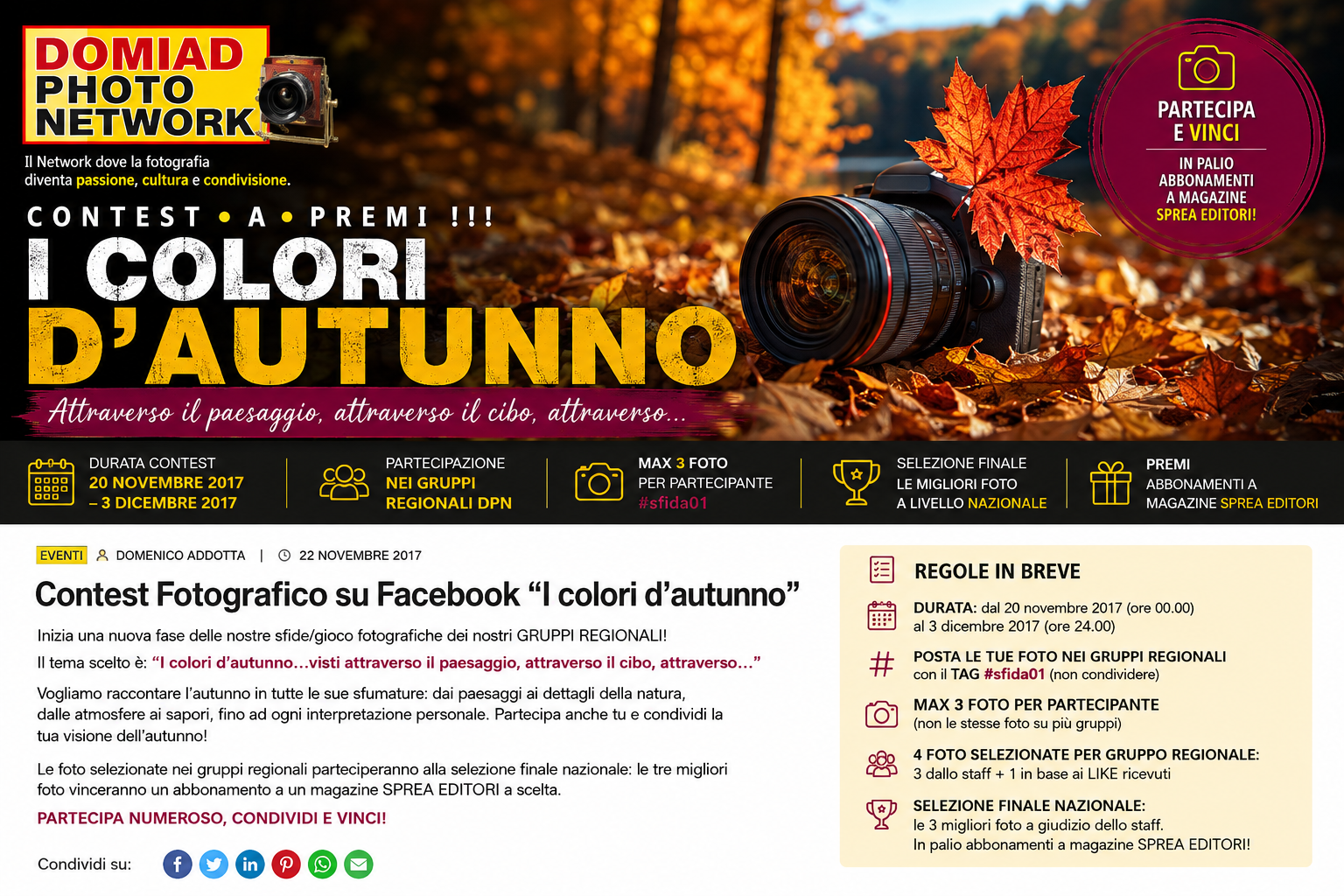 Contest Fotografico su Facebook “I colori d’autunno”: una nuova sfida fotografica del Domiad Photo Network