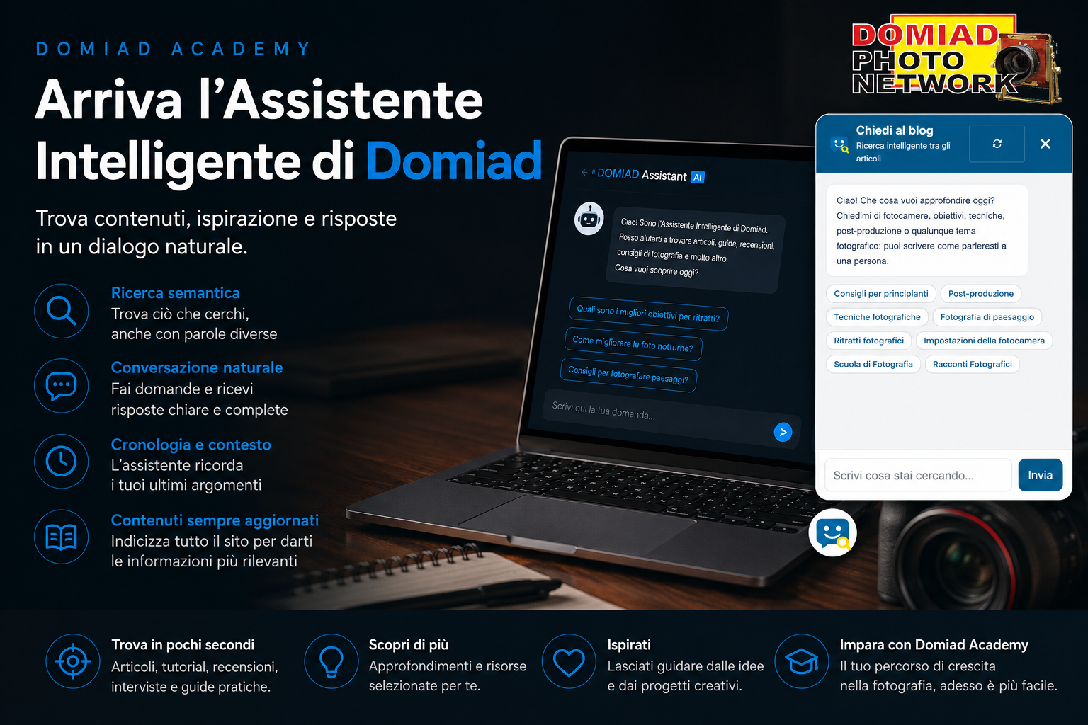 Arriva l’Assistente Intelligente di Domiad: un nuovo modo di scoprire, studiare e vivere la fotografia