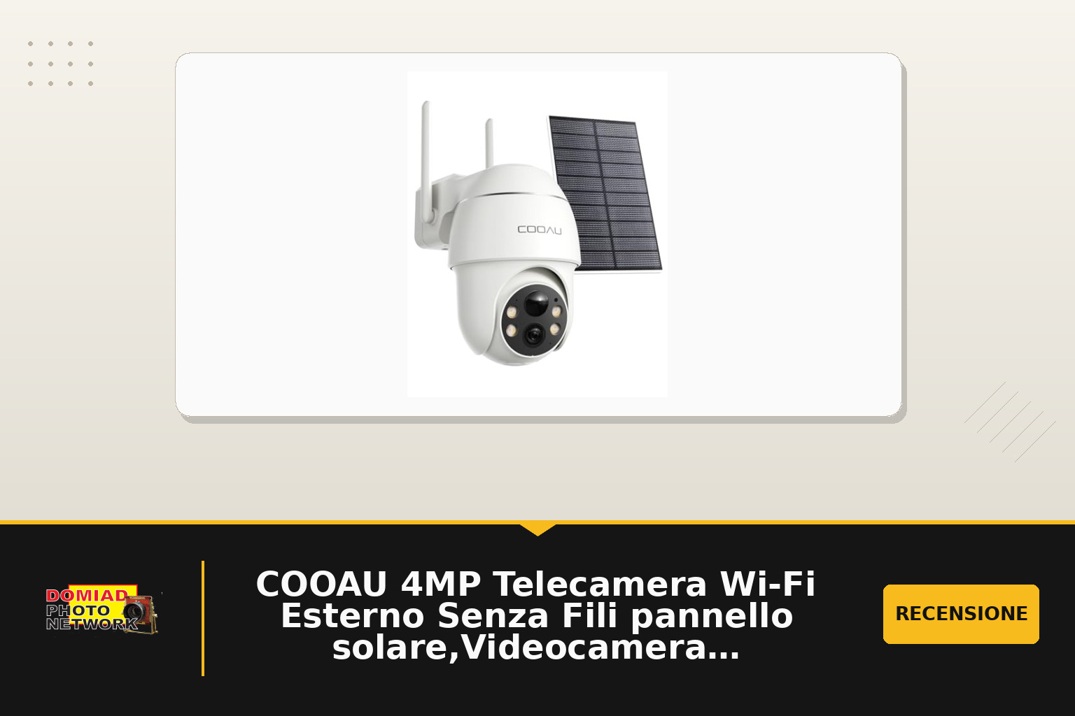COOAU 4MP Telecamera Wi-Fi Esterno Senza Fili pannello solare,Videocamera Sorveglianza Esterno con Batteria,Visione Notturna a Colori Telecamera,360°PTZ,Rilevazione di Movimento,2Vie Audio,Sirena,IP66