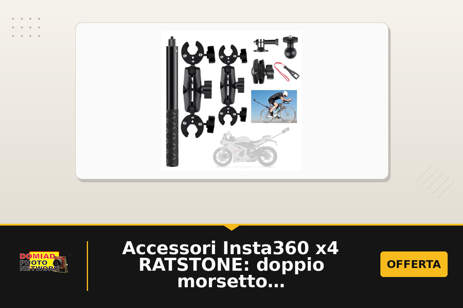 Accessori Insta360 x4 RATSTONE: doppio morsetto e stabilità su moto e biciclette